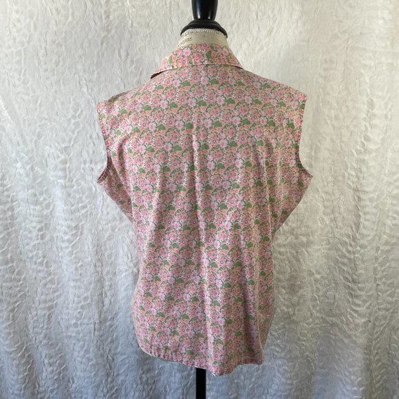 Vintage 70's button up shirt All over mini Floral print BoHo Hippie Sleeveless - Picture 3 of 5